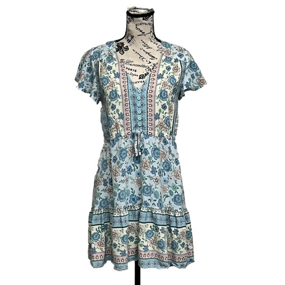 Salty Bright mini dress floral boho Cottegecore Peasent beach 8 Swing Casual - Picture 2 of 10
